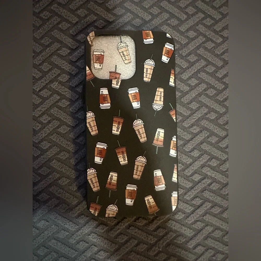 Black silicone iced coffee iPhone 14 Pro Max phone case new